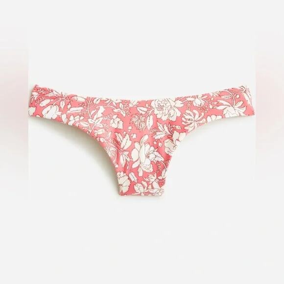 New J. Crew Coral Pink Floral Cheeky Bikini Swim Bathing Suit Bottom Size Small - Picture 2 of 8